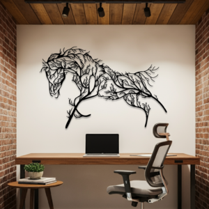 ağaç dalı at temalı ahşap duvar tablosu